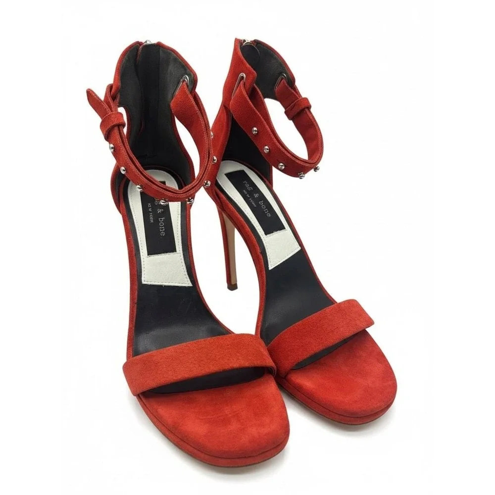 Rag and Bone Tamira Studded Ankle Suede Burnt Red Heels Size 38